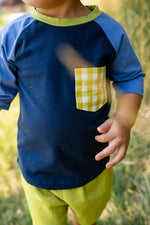 Load image into Gallery viewer, Raglan Pocket Tee in Navy Citron
