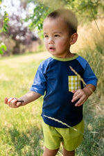 Load image into Gallery viewer, Raglan Pocket Tee in Navy Citron
