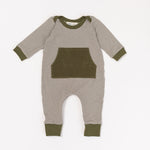 Load image into Gallery viewer, Bamboo Zipper Romper in Olive Stripe
