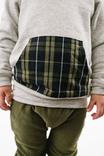 Load image into Gallery viewer, Shawl Collar Sweatshirt in Shadow Plaid
