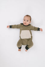 Load image into Gallery viewer, Bamboo Zipper Romper in Olive Pebble
