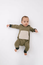 Load image into Gallery viewer, Bamboo Zipper Romper in Olive Pebble
