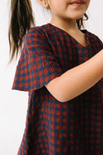 Load image into Gallery viewer, Scalloped Dress in Rust Gingham
