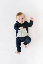 Load image into Gallery viewer, Bamboo Shawl Collar Romper in Navy Glacier
