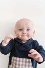 Load image into Gallery viewer, Bamboo Shawl Collar Romper in Midnight + Cinnamon
