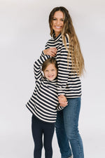 Load image into Gallery viewer, Women's Funnel Neck Sweatshirt in Navy Stripe
