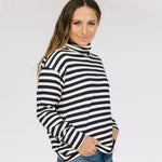 Load image into Gallery viewer, Women's Funnel Neck Sweatshirt in Navy Stripe
