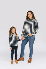 Load image into Gallery viewer, Women's Funnel Neck Sweatshirt in Navy Stripe
