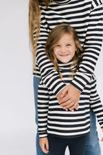 Load image into Gallery viewer, Funnel Neck Sweatshirt in Navy Stripe
