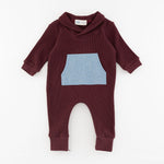 Load image into Gallery viewer, Shawl Collar Romper in Organic Garnet Waffle
